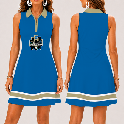 [FAN FAVORITE] NEW CUSTOMIZED NCAA CWS31 COLLEGE WORLD SERIES WOMEN'S ZIP SLEEVELESS POLO DRESS