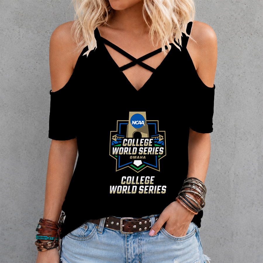 [FAN FAVORITE] NEW CUSTOMIZED NCAA CWS31 COLLEGE WORLD SERIES CRISS CROSS V-NECK TOP