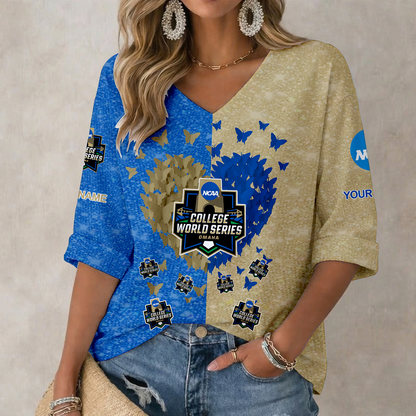 LIMITED EDITION - NEW CUSTOMIZED NCAA CWS31 COLLEGE WORLD SERIES WOMEN'S HEART V-NECK LONG SLEEVE SHIRT