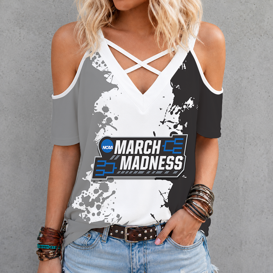 [FAN FAVORITE] NEW CUSTOMIZED NCAA MAM31 MAM MARCH MADNESS CRISS CROSS V-NECK TOP