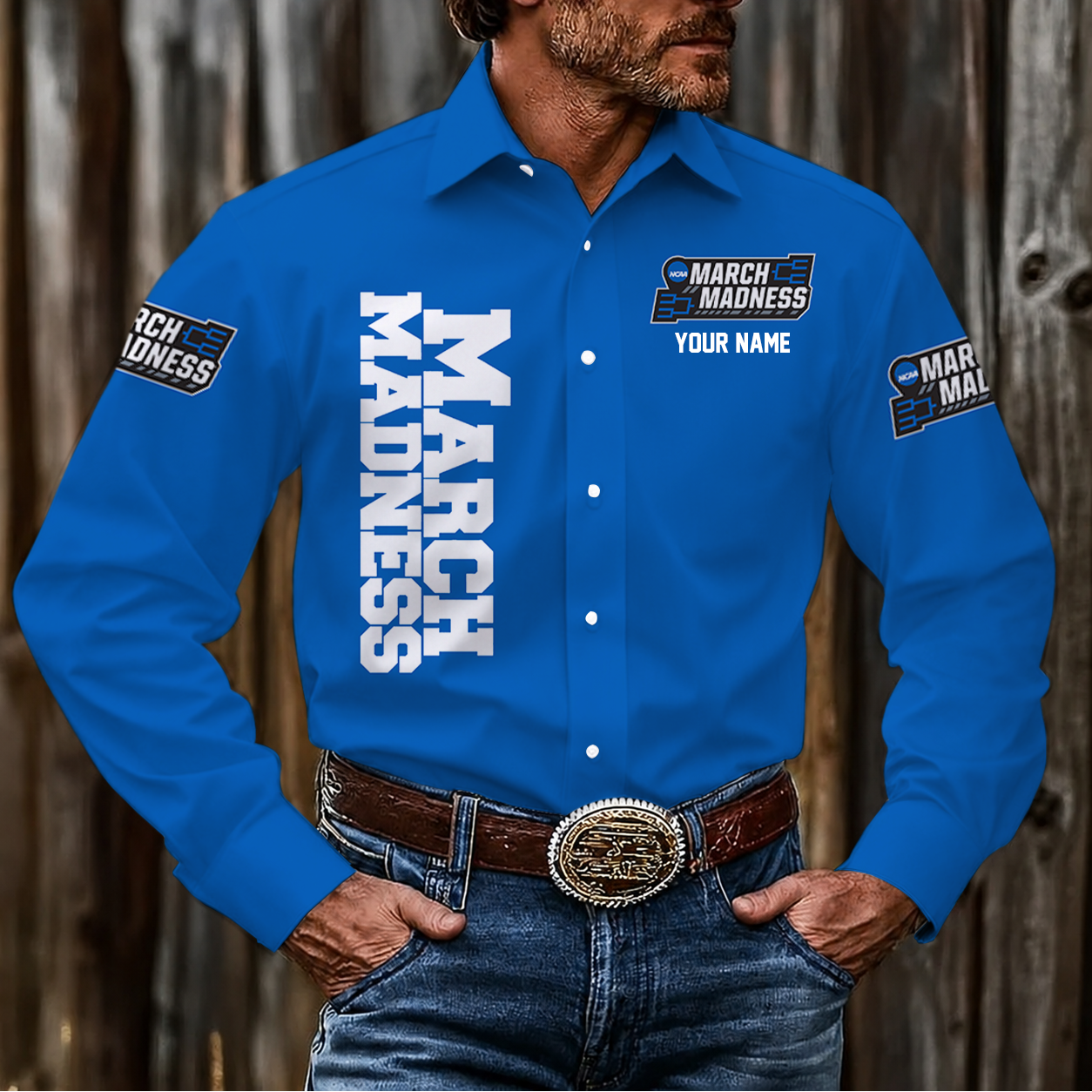 EXCLUSIVE EDITION - NEW CUSTOMIZED NCAA MAM31 MAM MARCH MADNESS MEN'S LONG SLEEVE BUTTON-UP SHIRT