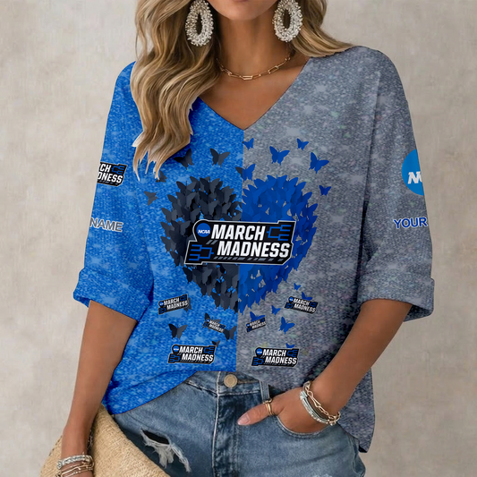LIMITED EDITION - NEW CUSTOMIZED NCAA MAM31 MARCH MADNESS WOMEN'S HEART V-NECK LONG SLEEVE SHIRT