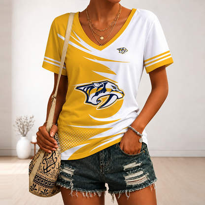 [SUPER SALE] NEW CUSTOMIZED NHL31 NVP NASHVILLE PREDATORS V-NECK FEMALE SHIRT