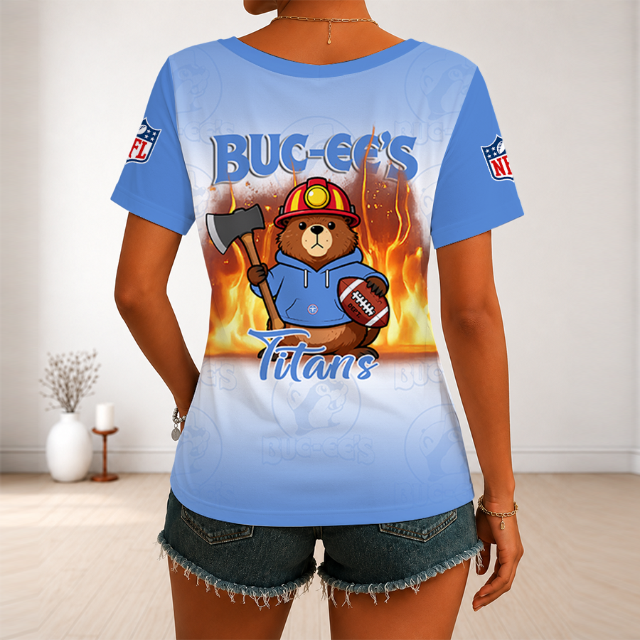 [SPECIAL OFFER] NEW CUSTOMIZED NFL31 TST TENNESSEE TITANS BUC-EE'S V-NECK FEMALE SHIRT