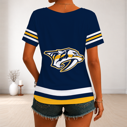 [SUPER SALE] NEW CUSTOMIZED NHL31 NVP NASHVILLE PREDATORS V-NECK FEMALE SHIRT