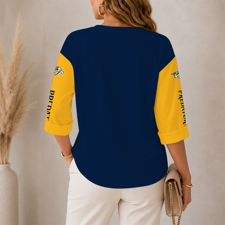 [SUPER SALE] NEW CUSTOMIZED NHL31 NVP NASHVILLE PREDATORS WOMEN'S HEART V-NECK LONG SLEEVE SHIRT