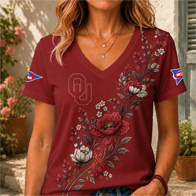 ELITE EDITION - NEW CUSTOMIZED NCAA FBS31 OUS OKLAHOMA SOONERS V-NECK FEMALE SHIRT