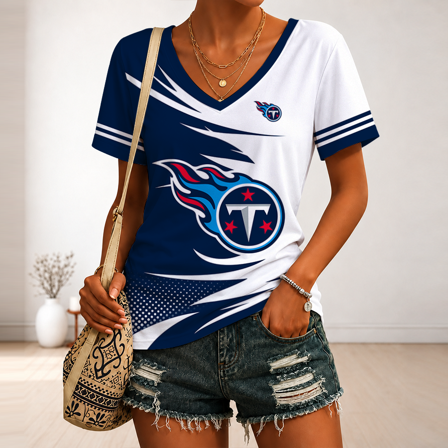 [SPECIAL OFFER] NEW CUSTOMIZED NFL31 TST TENNESSEE TITANS V-NECK FEMALE SHIRT