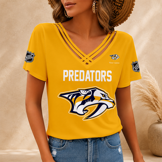 [SUPER SALE] NEW CUSTOMIZED NHL31 NVP NASHVILLE PREDATORS V-NECK SHIRT