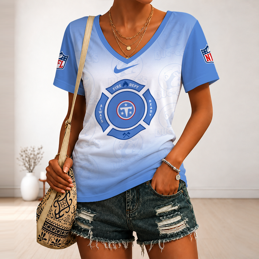 [SPECIAL OFFER] NEW CUSTOMIZED NFL31 TST TENNESSEE TITANS BUC-EE'S V-NECK FEMALE SHIRT
