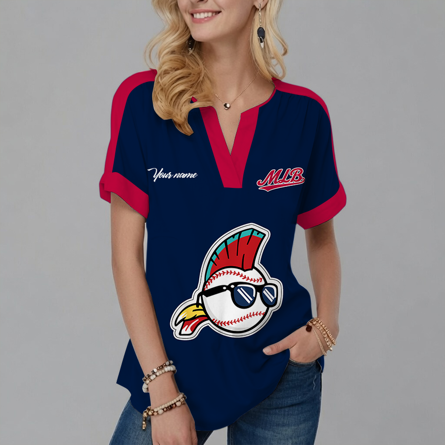 [FLASH SALE] NEW CUSTOMIZED MLB31 MAJOR LEAGUE BASEBALL V-NECK FEMALE SHIRT