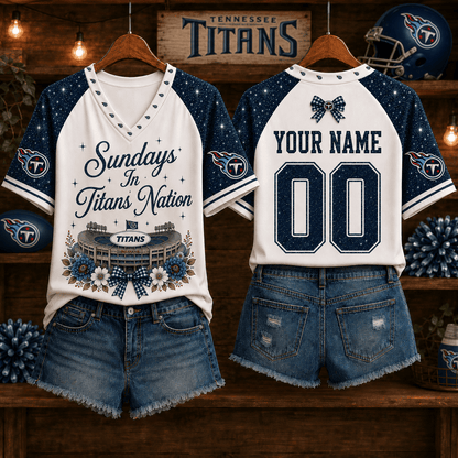 EXCLUSIVE EDITION - NEW CUSTOMIZED NFL31 TST TENNESSEE TITANS V-NECK FEMALE SHIRT