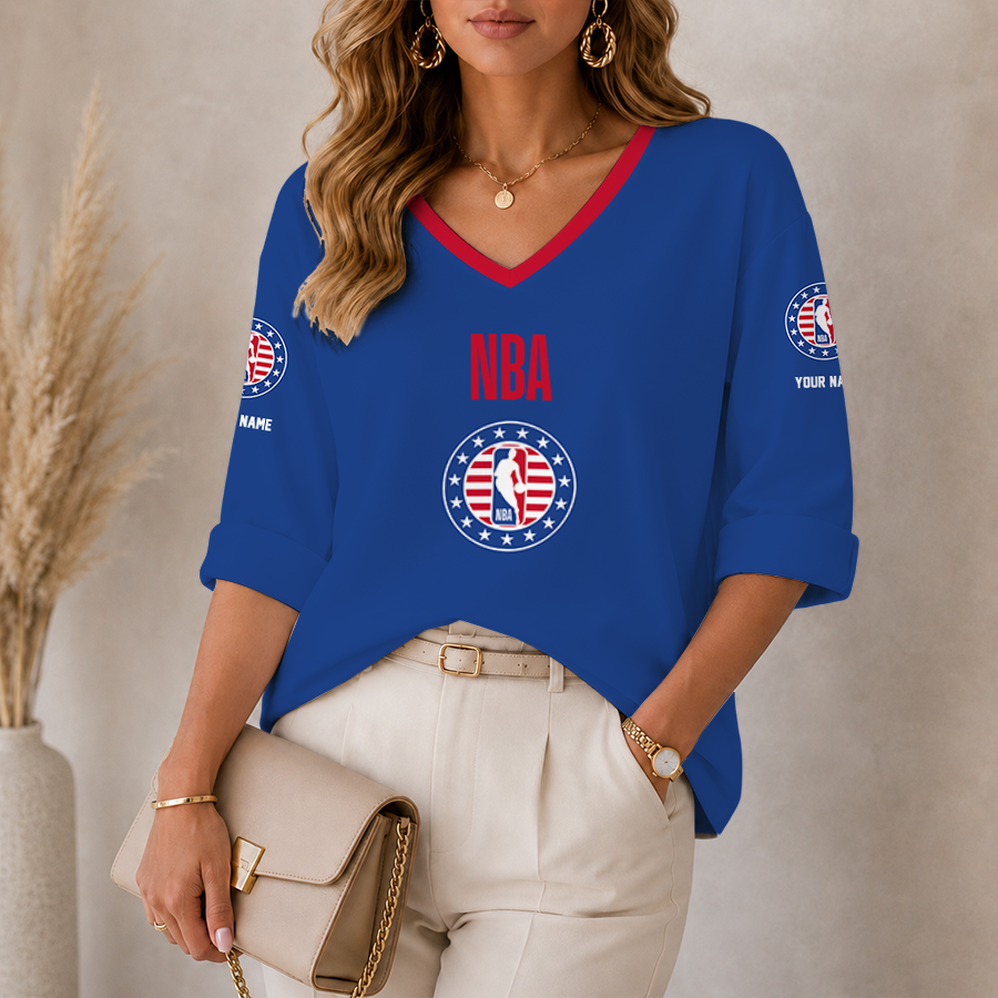 [HOT DEAL] NEW CUSTOMIZED NBA31 NATIONAL BASKETBALL ASSOCIATION WOMEN'S HEART V-NECK LONG SLEEVE SHIRT