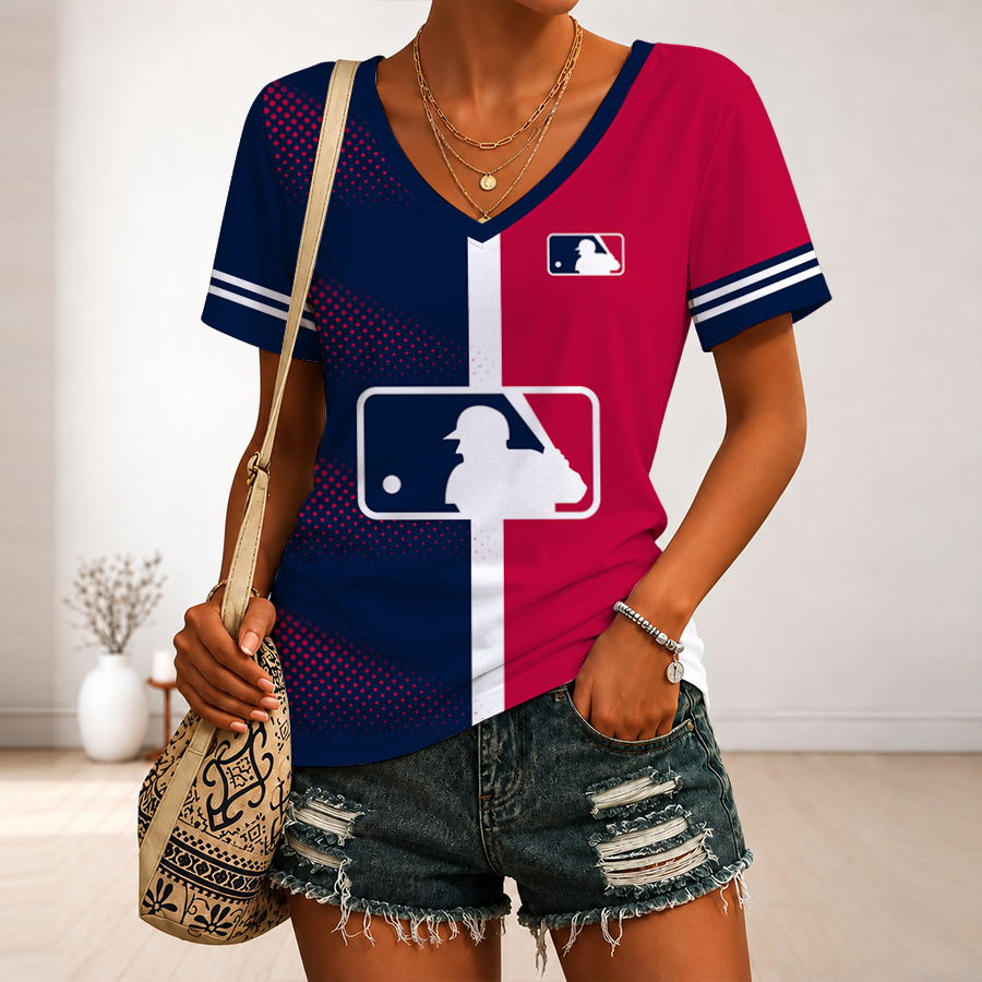 LIMITED EDITION - NEW CUSTOMIZED MLB31 MAJOR LEAGUE BASEBALL V-NECK FEMALE SHIRT