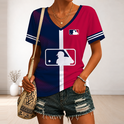LIMITED EDITION - NEW CUSTOMIZED MLB31 MAJOR LEAGUE BASEBALL V-NECK FEMALE SHIRT