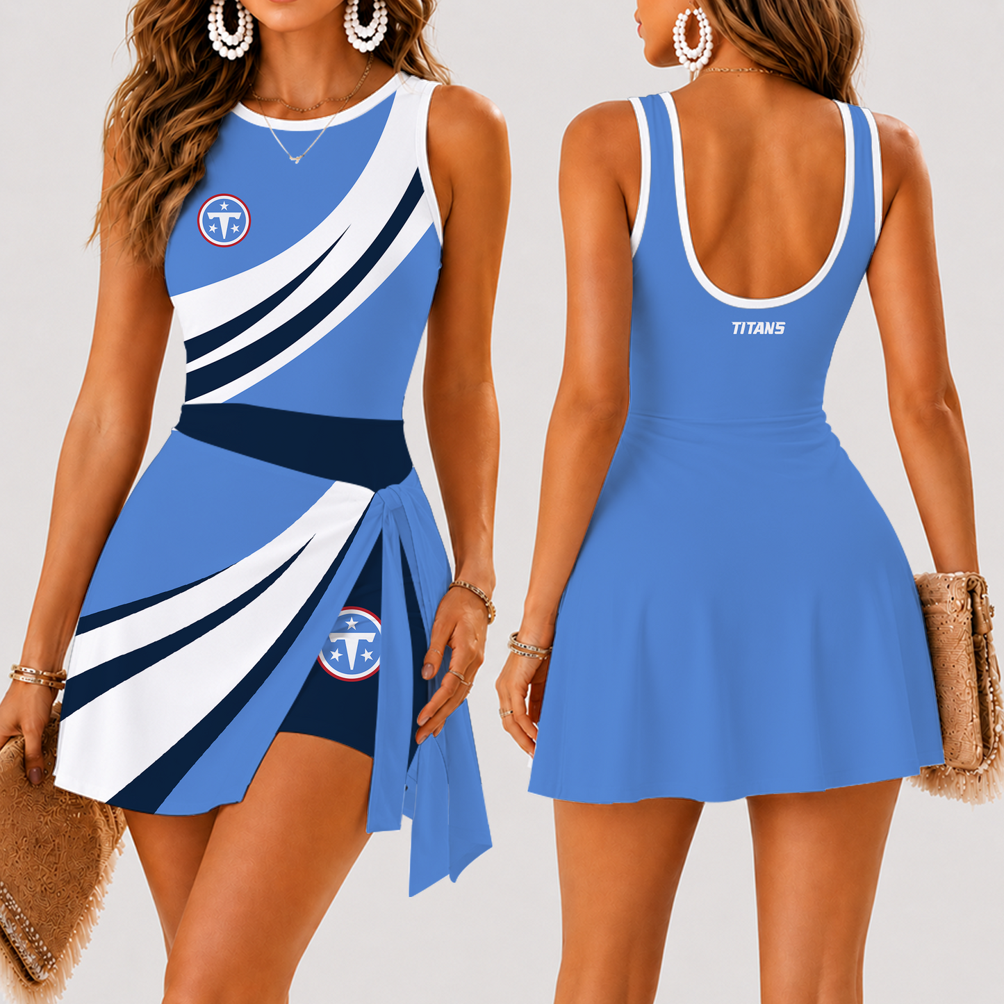[SPECIAL OFFER] NEW CUSTOMIZED NFL31 TST TENNESSEE TITANS WOMEN'S SUMMER SKORT DRESS