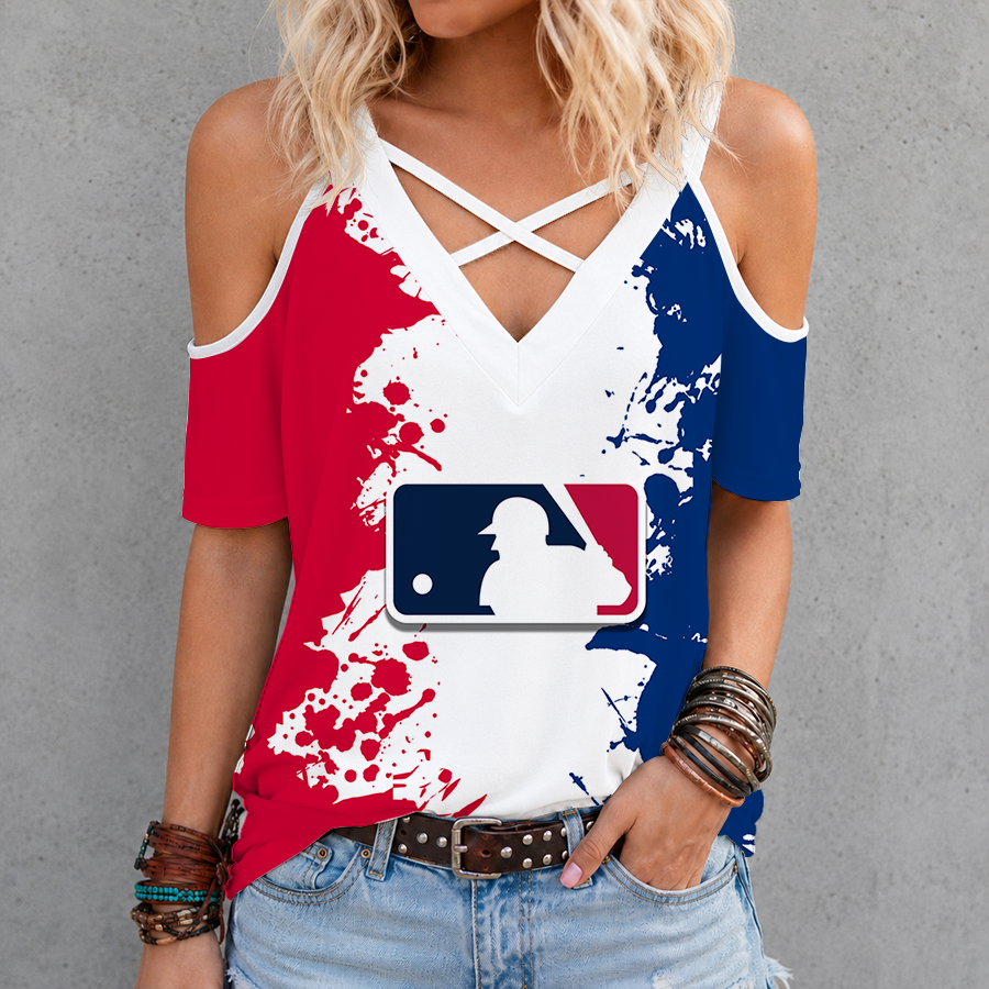 [FLASH SALE] NEW CUSTOMIZED MLB31 MAJOR LEAGUE BASEBALL CRISS CROSS V-NECK TOP