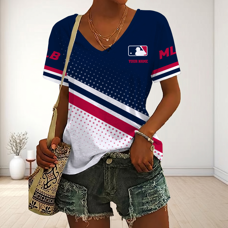LIMITED EDITION - NEW CUSTOMIZED MLB31 MAJOR LEAGUE BASEBALL V-NECK FEMALE SHIRT
