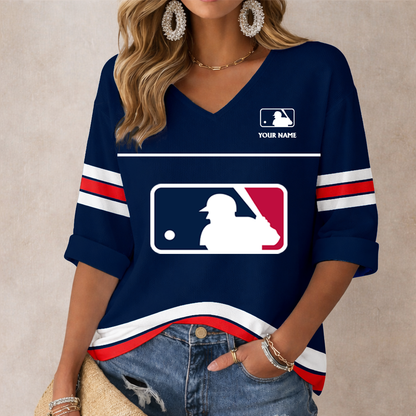 LIMITED EDITION - NEW CUSTOMIZED MLB31 MAJOR LEAGUE BASEBALL WOMEN'S HEART V-NECK LONG SLEEVE SHIRT