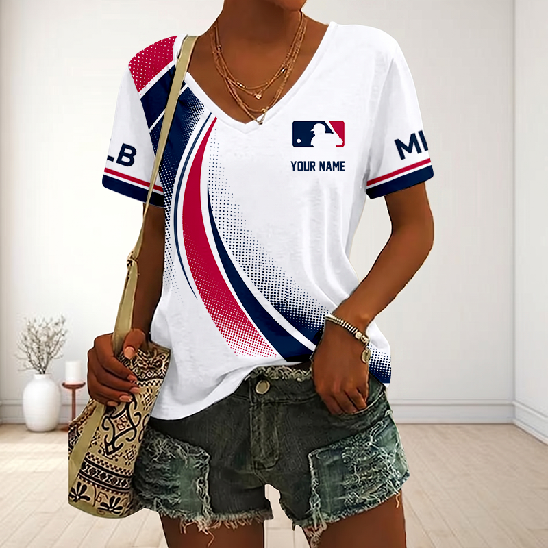 LIMITED EDITION - NEW CUSTOMIZED MLB31 MAJOR LEAGUE BASEBALL V-NECK FEMALE SHIRT
