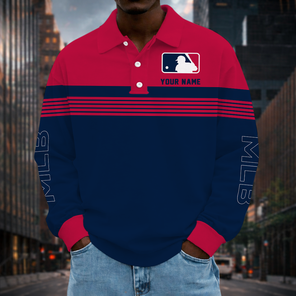 SPECIAL EDITION - NEW CUSTOMIZED MLB31 MAJOR LEAGUE BASEBALL MEN'S LONG SLEEVE POLO