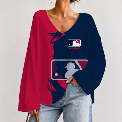 [FLASH SALE] NEW CUSTOMIZED MLB31 MAJOR LEAGUE BASEBALL V-NECK LONG SLEEVED CROP TOP