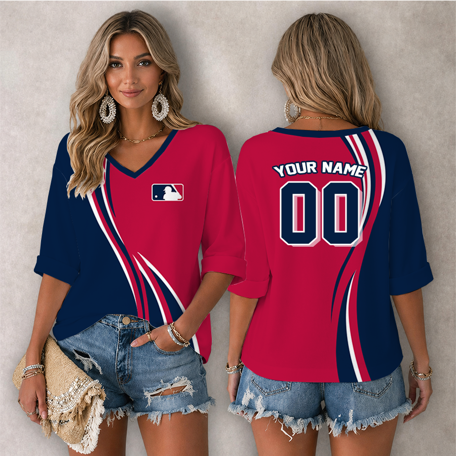 LIMITED EDITION - NEW CUSTOMIZED MLB31 MAJOR LEAGUE BASEBALL WOMEN'S HEART V-NECK LONG SLEEVE SHIRT