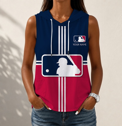 LIMITED EDITION - NEW CUSTOMIZED MLB31 MLB MAJOR LEAGUE BASEBALL WOMEN'S SLEEVELESS HOODED POCKET TANK TOP