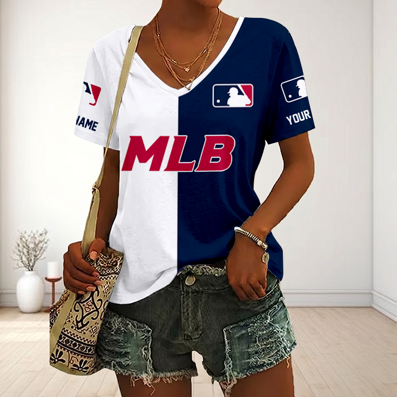 SPECIAL EDITION - NEW CUSTOMIZED MLB31 MAJOR LEAGUE BASEBALL V-NECK FEMALE SHIRT