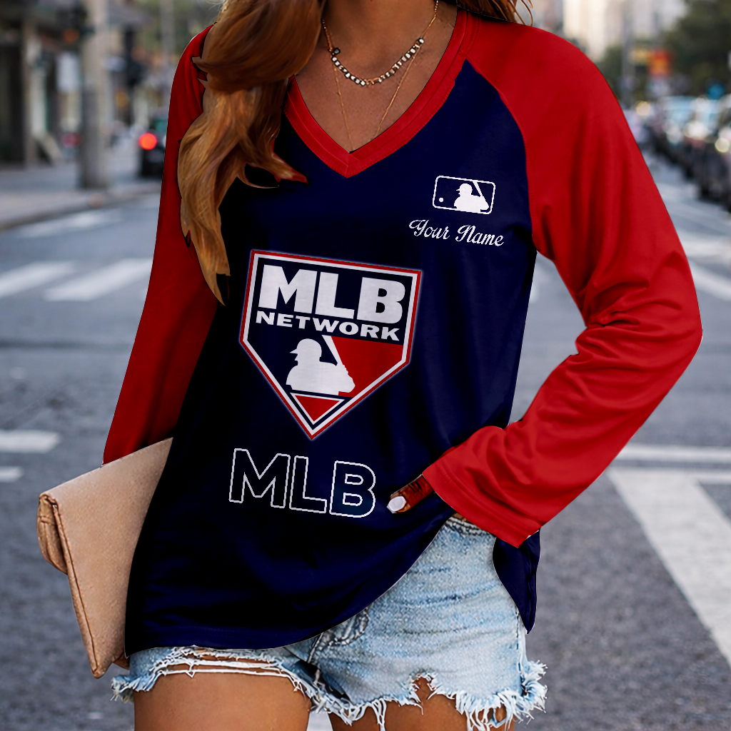 LIMITED EDITION - NEW CUSTOMIZED MLB31 MAJOR LEAGUE BASEBALL WOMEN'S V-NECK LONG SLEEVED SHIRT