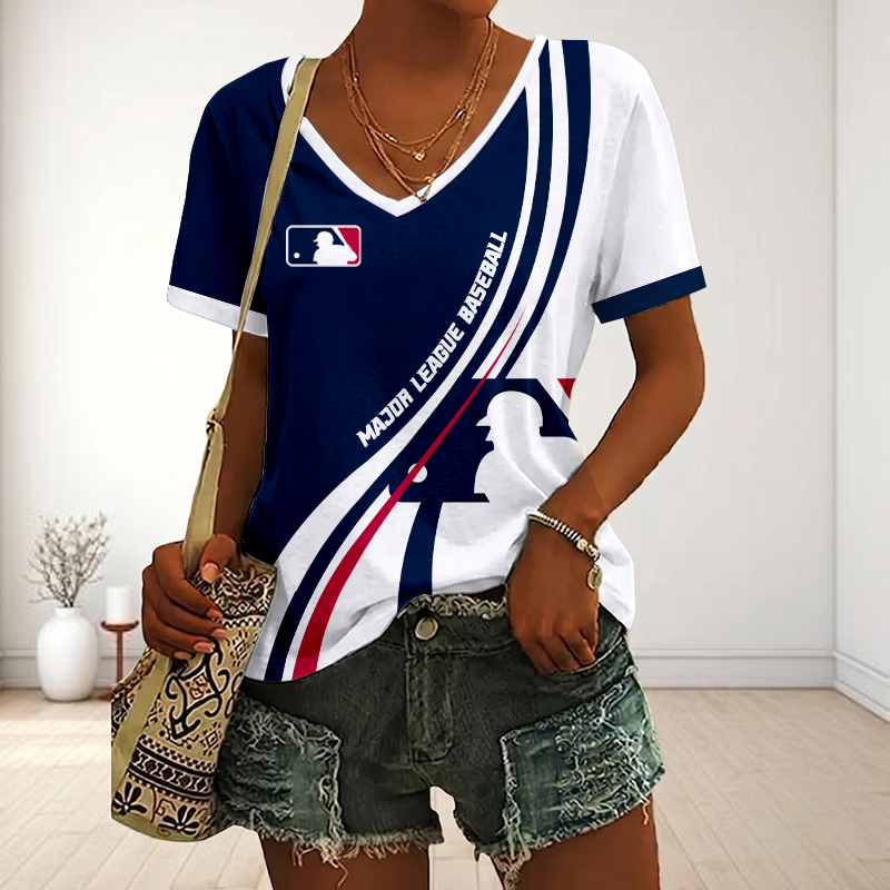 LIMITED EDITION - NEW CUSTOMIZED MLB31 MAJOR LEAGUE BASEBALL V-NECK FEMALE SHIRT