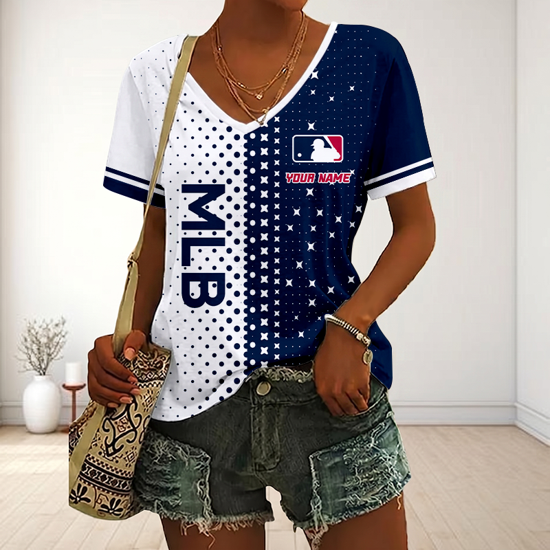 LIMITED EDITION - NEW CUSTOMIZED MLB31 MAJOR LEAGUE BASEBALL V-NECK FEMALE SHIRT