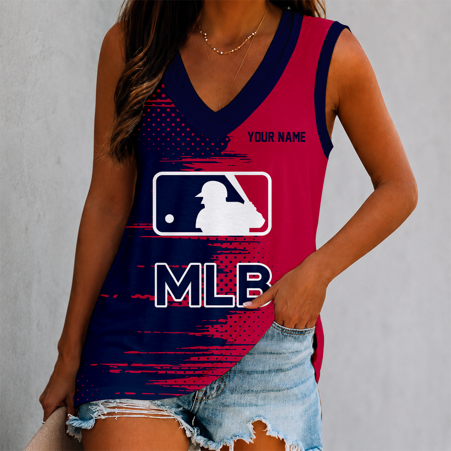 LIMITED EDITION - NEW CUSTOMIZED MLB31 MAJOR LEAGUE BASEBALL WOMEN'S V-NECK TANK TOP