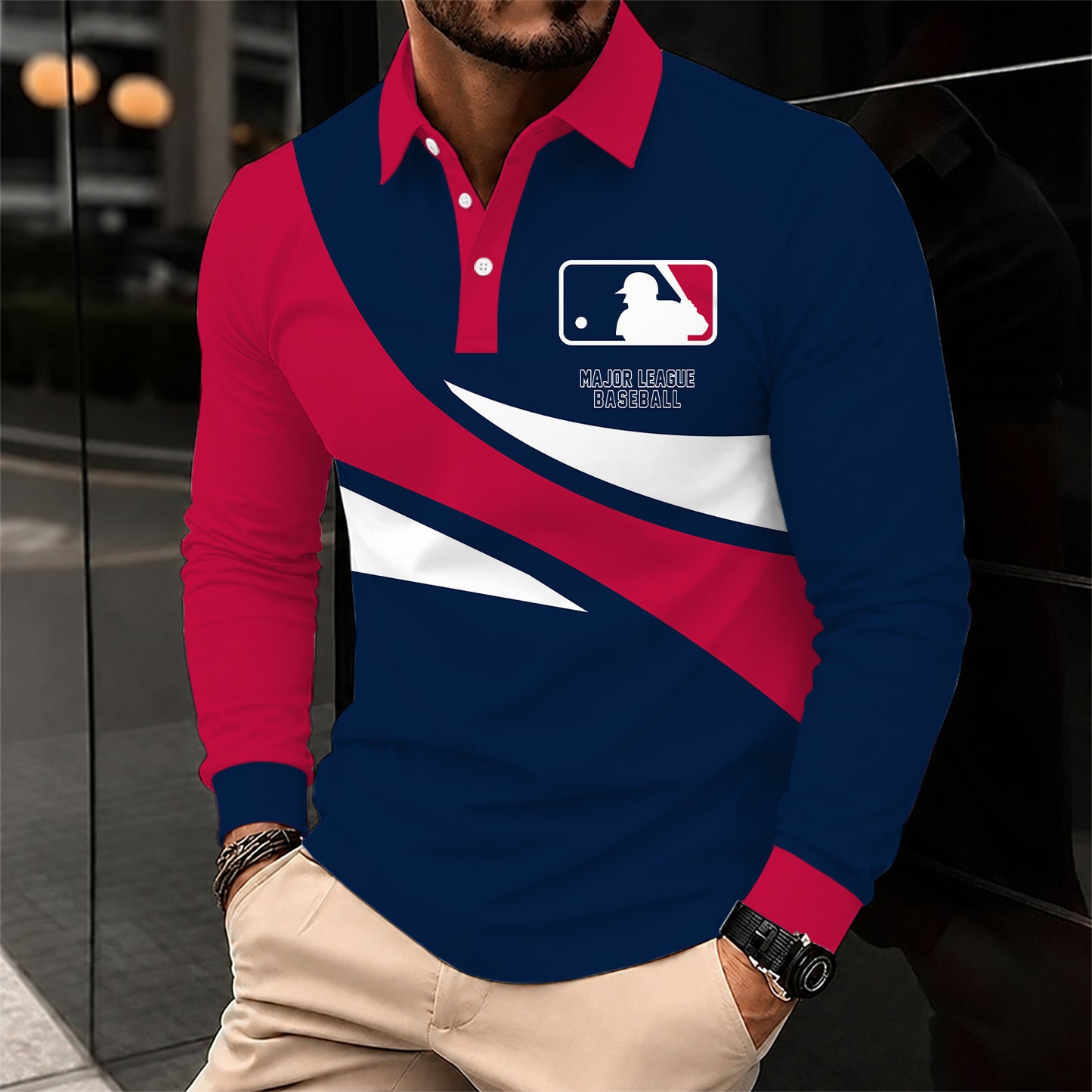 [FLASH SALE] NEW CUSTOMIZED MLB31 MAJOR LEAGUE BASEBALL MEN'S LONG SLEEVE POLO