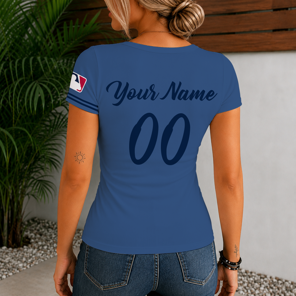 [FLASH SALE] NEW CUSTOMIZED MLB31 MAJOR LEAGUE BASEBALL WOMEN'S SHORT SLEEVE HENLEY T-SHIRT
