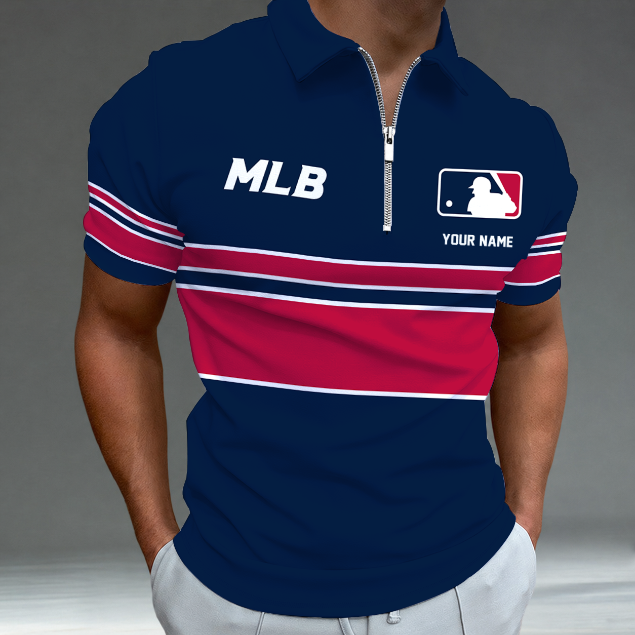 [FLASH SALE] NEW CUSTOMIZED MLB31 MAJOR LEAGUE BASEBALL ZIP POLO SHIRT