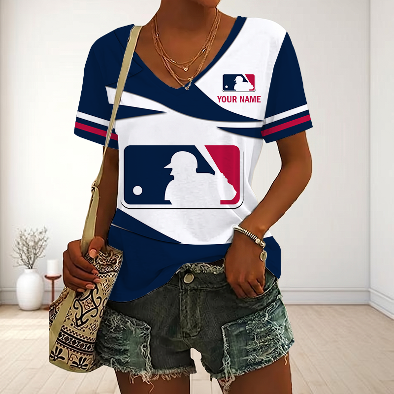 LIMITED EDITION - NEW CUSTOMIZED MLB31 MAJOR LEAGUE BASEBALL V-NECK FEMALE SHIRT