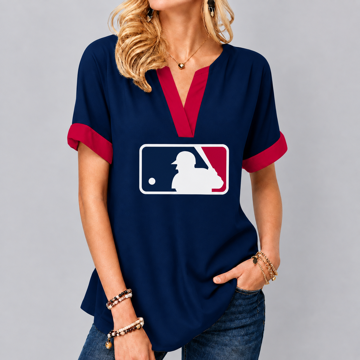 LIMITED EDITION - NEW CUSTOMIZED MLB31 MAJOR LEAGUE BASEBALL V-NECK FEMALE SHIRT