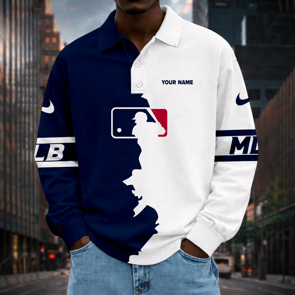 LIMITED EDITION - NEW CUSTOMIZED MLB31 MAJOR LEAGUE BASEBALL MEN LONG SLEEVE POLO