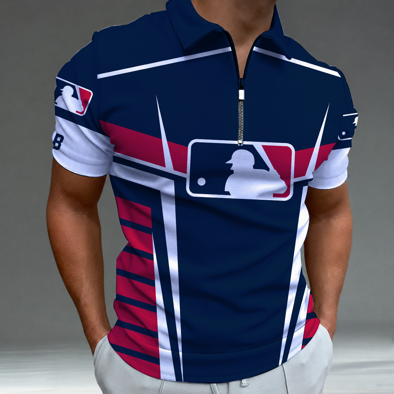 LIMITED EDITION - NEW CUSTOMIZED MLB31 MAJOR LEAGUE BASEBALL ZIP POLO SHIRT