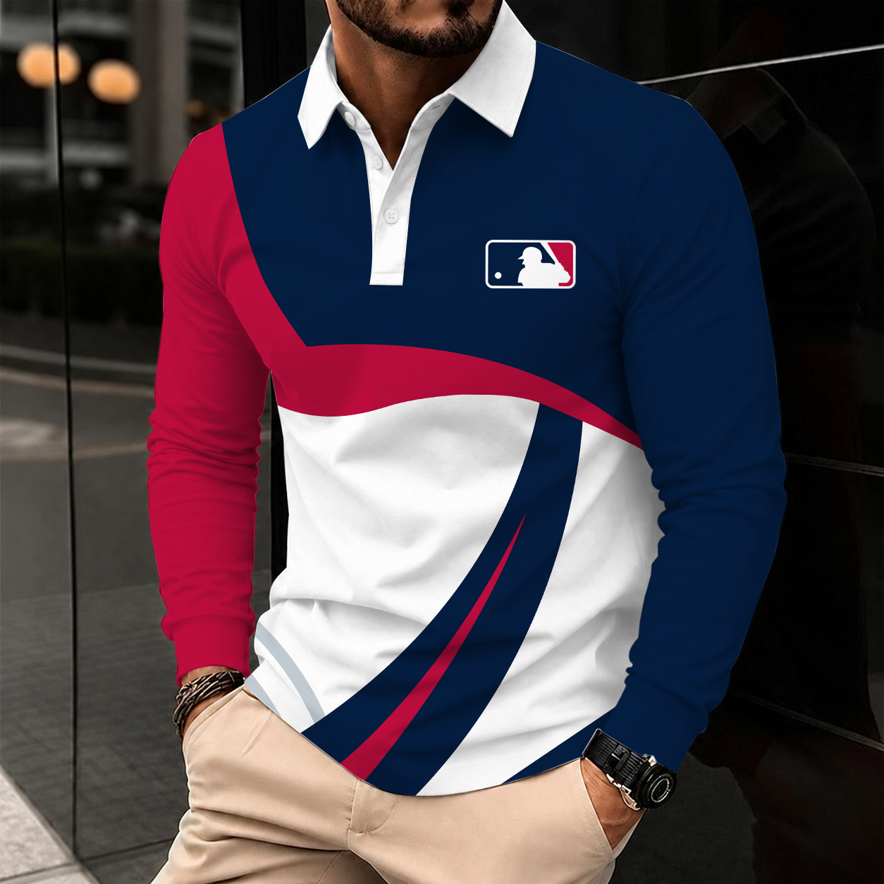 [FLASH SALE] NEW CUSTOMIZED MLB31 MAJOR LEAGUE BASEBALL MEN'S LONG SLEEVE POLO