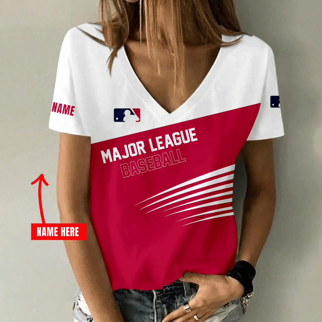 [FLASH SALE] NEW CUSTOMIZED MLB31 MAJOR LEAGUE BASEBALL V-NECK FEMALE SHIRT