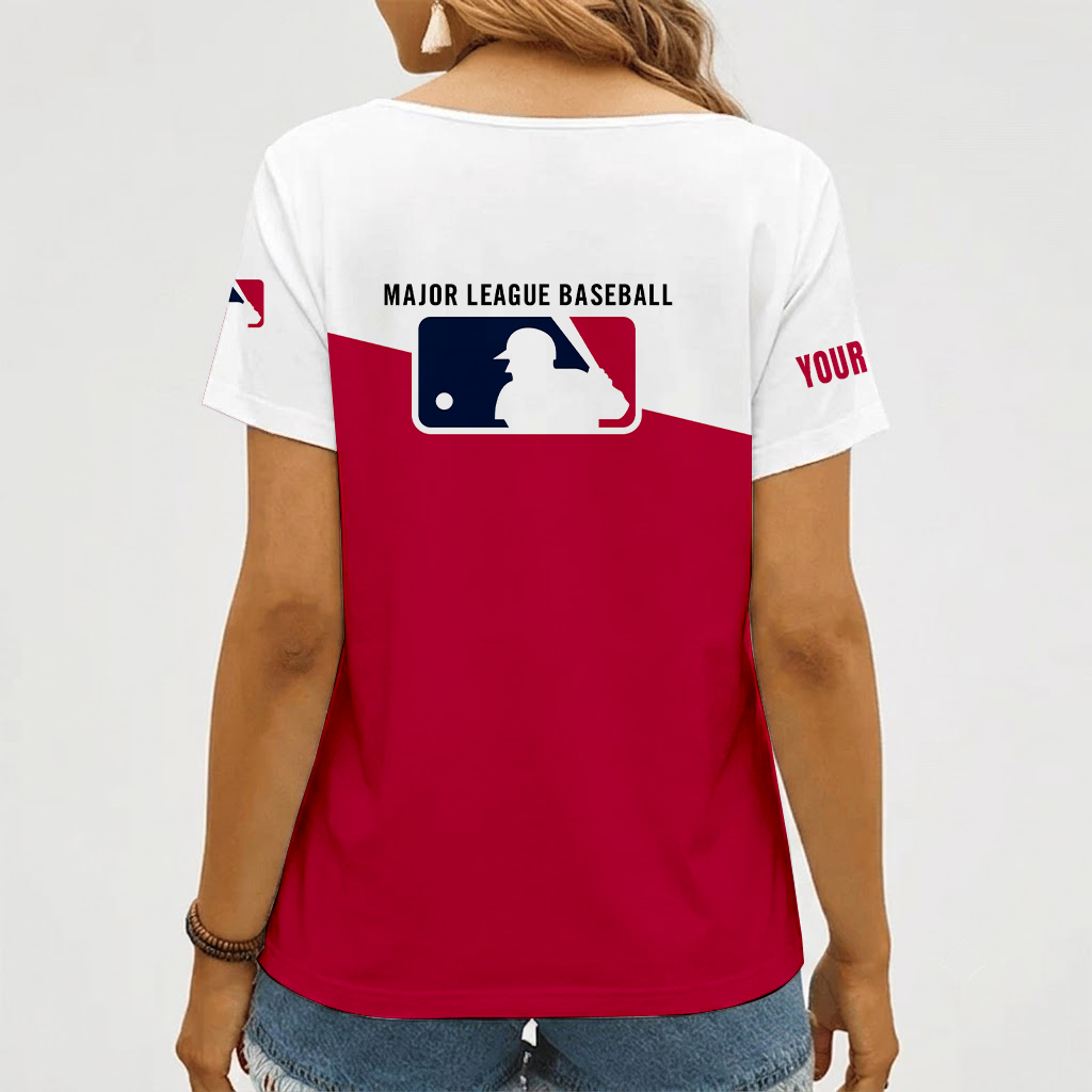 [FLASH SALE] NEW CUSTOMIZED MLB31 MAJOR LEAGUE BASEBALL V-NECK FEMALE SHIRT