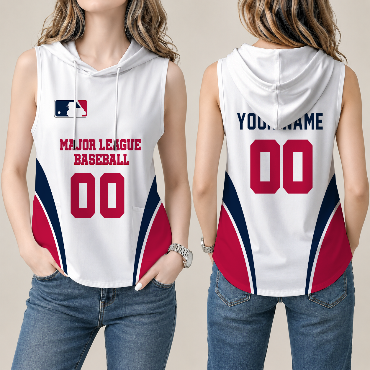 [FLASH SALE] NEW CUSTOMIZED MLB31 MAJOR LEAGUE BASEBALL WOMEN'S SLEEVELESS HOODED POCKET TANK TOP