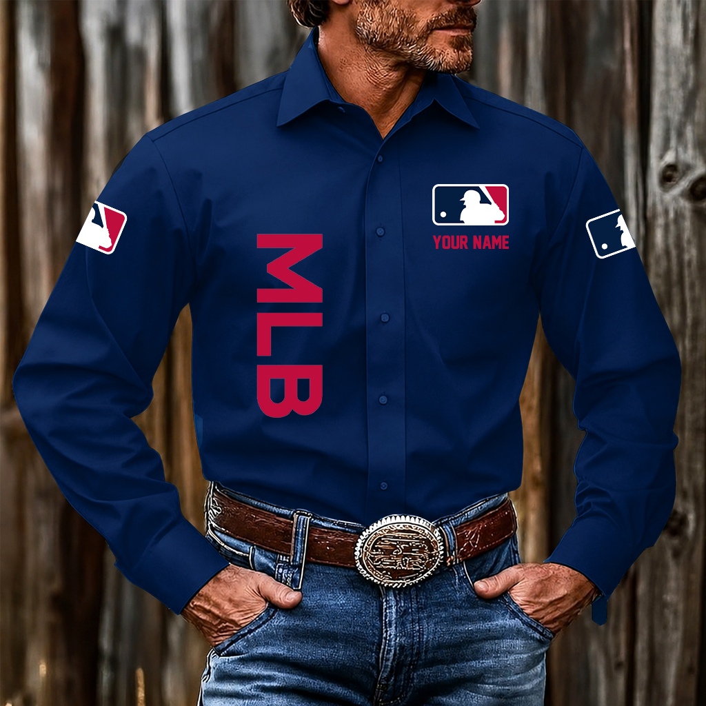 LIMITED EDITION - NEW CUSTOMIZED MLB31 MAJOR LEAGUE BASEBALL MEN'S LONG SLEEVE BUTTON-UP SHIRT
