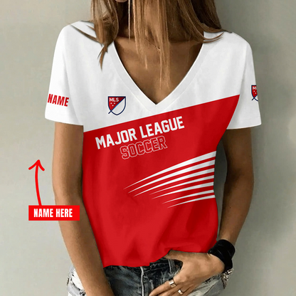 [FAN EXCLUSIVE] NEW CUSTOMIZED MLS31 MLS MAJOR LEAGUE SOCCER V-NECK FEMALE SHIRT
