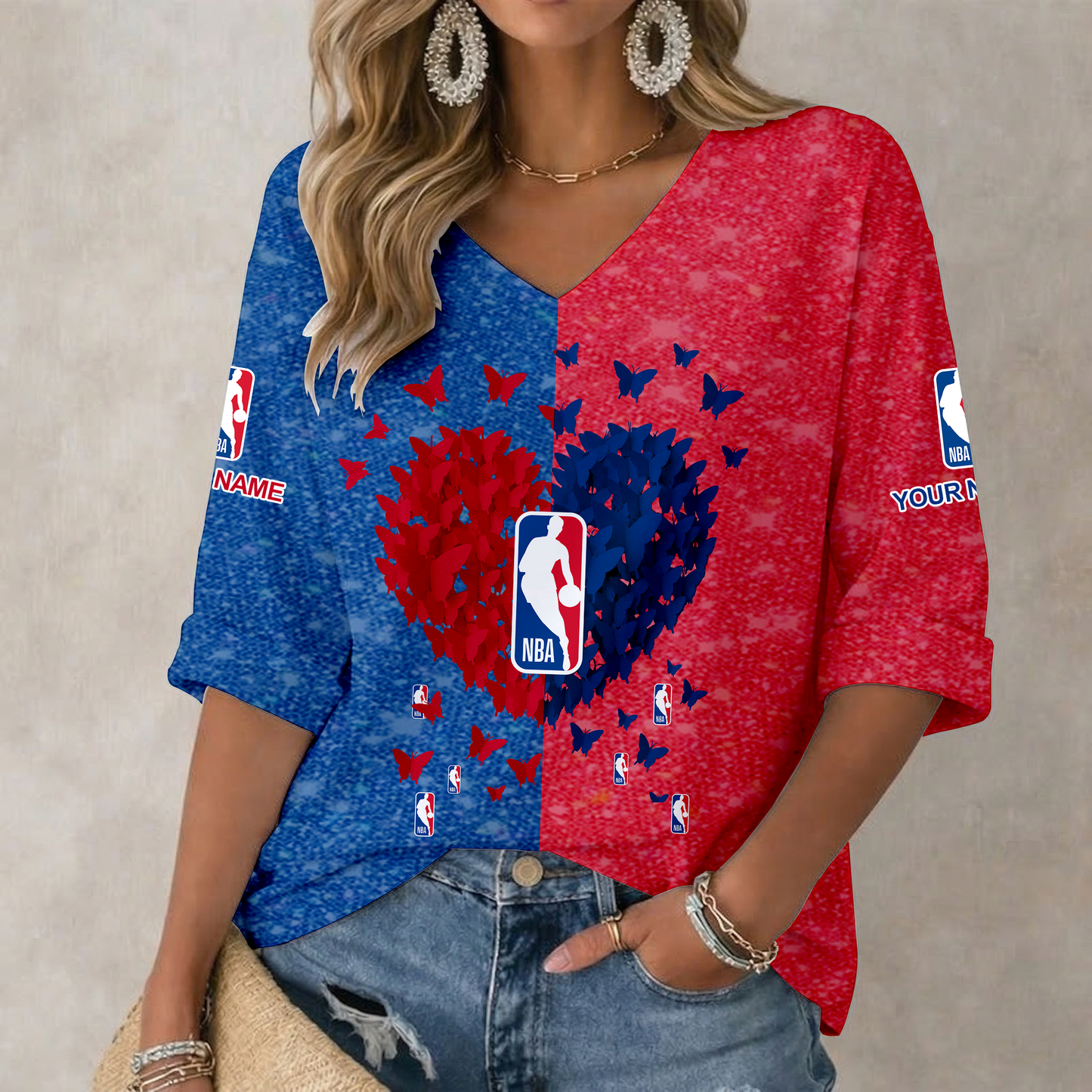 LIMITED EDITION - NEW CUSTOMIZED NBA31 NATIONAL BASKETBALL ASSOCIATION WOMEN'S HEART V-NECK LONG SLEEVE SHIRT