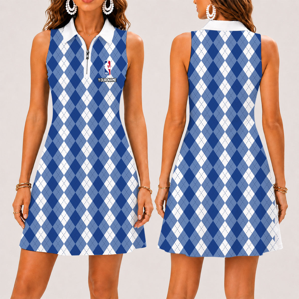 [HOT DEAL] NEW CUSTOMIZED NBA31 NATIONAL BASKETBALL ASSOCIATION  WOMEN'S ZIP SLEEVELESS POLO DRESS