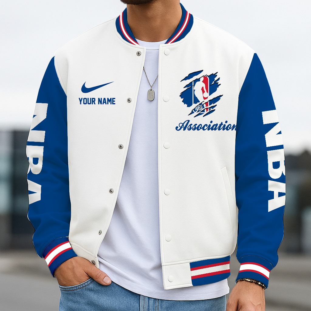 LIMITED EDITION - NEW CUSTOMIZED NBA31 NATIONAL BASKETBALL ASSOCIATION BASEBALL JACKET, SATIN VARSITY JACKET