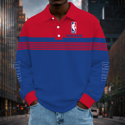 ELITE EDITION - NEW CUSTOMIZED NBA31 NATIONAL BASKETBALL ASSOCIATION MEN LONG SLEEVE POLO
